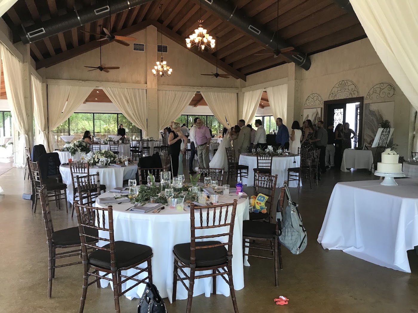 The indoor hall with tall windows